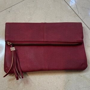Red Foldover Clutch with Fringe Zipper